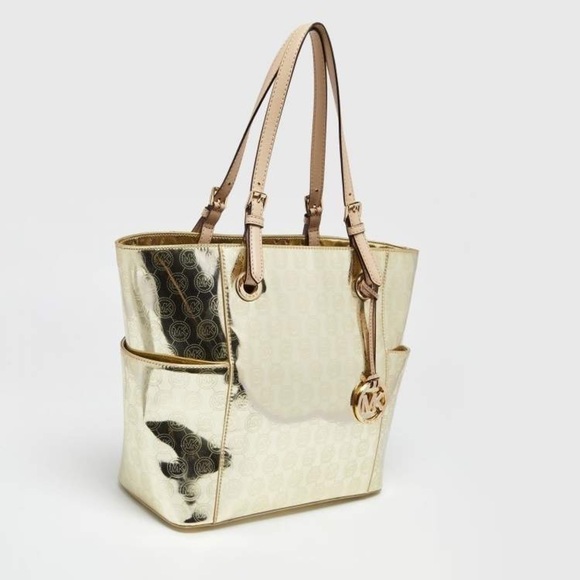 MICHAEL Michael Kors Metallic Gold Mirror Signature PVC and Leather East-West T - Picture 10 of 16